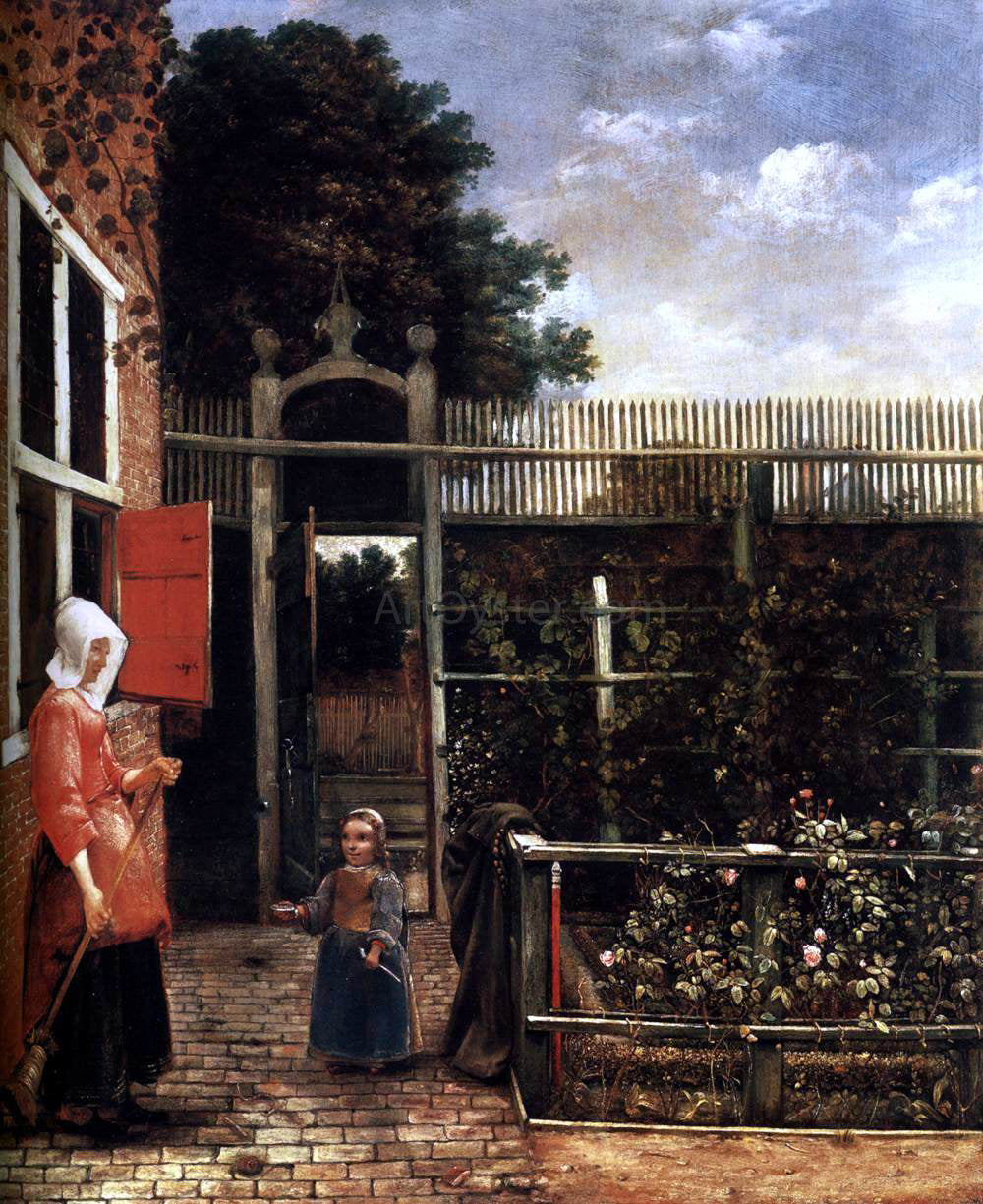Hendrick Van der Burch Woman with a Child Blowing Bubbles in a Garden - Canvas Print