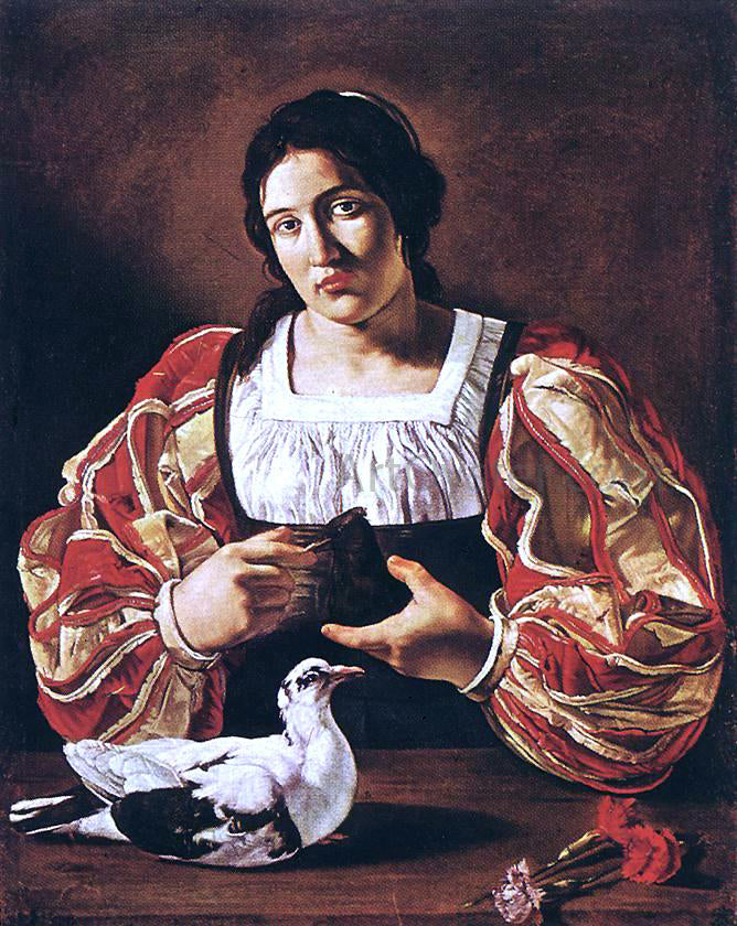 Cecco Del caravaggio Woman with a Dove - Canvas Print