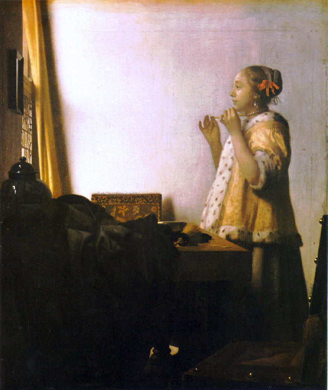 Johannes Vermeer Woman with a Pearl Necklace - Canvas Print