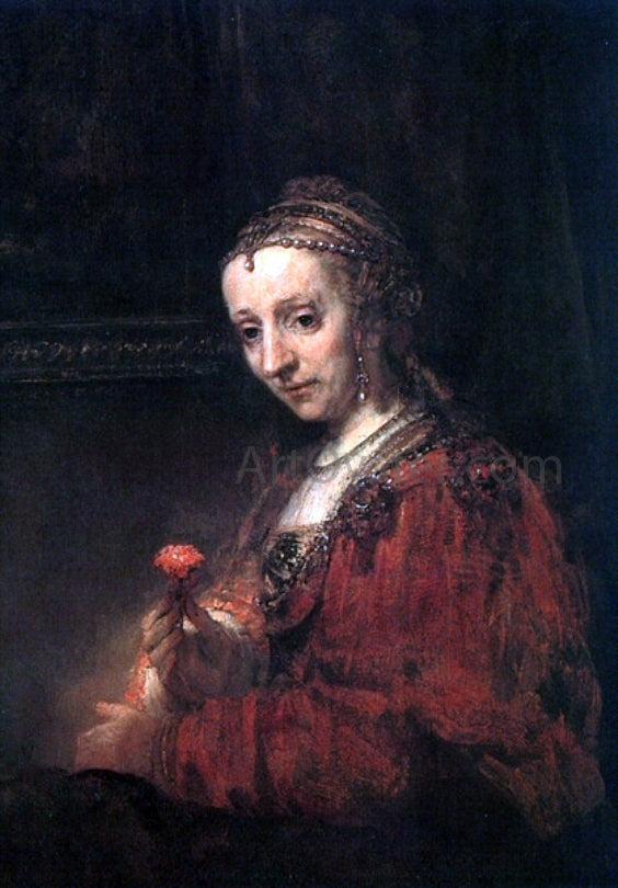 Rembrandt Van Rijn Woman with a Pink - Canvas Print