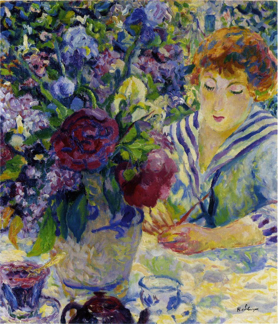 Henri Lebasque Woman with a Vase of Flowers - Canvas Print