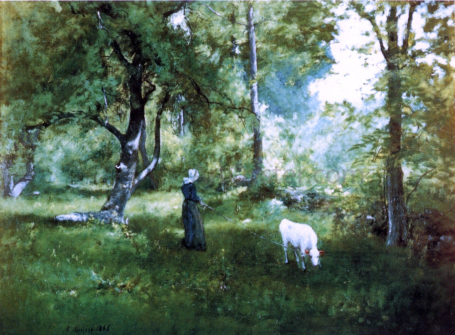 George Inness Woman with Calf - Canvas Print