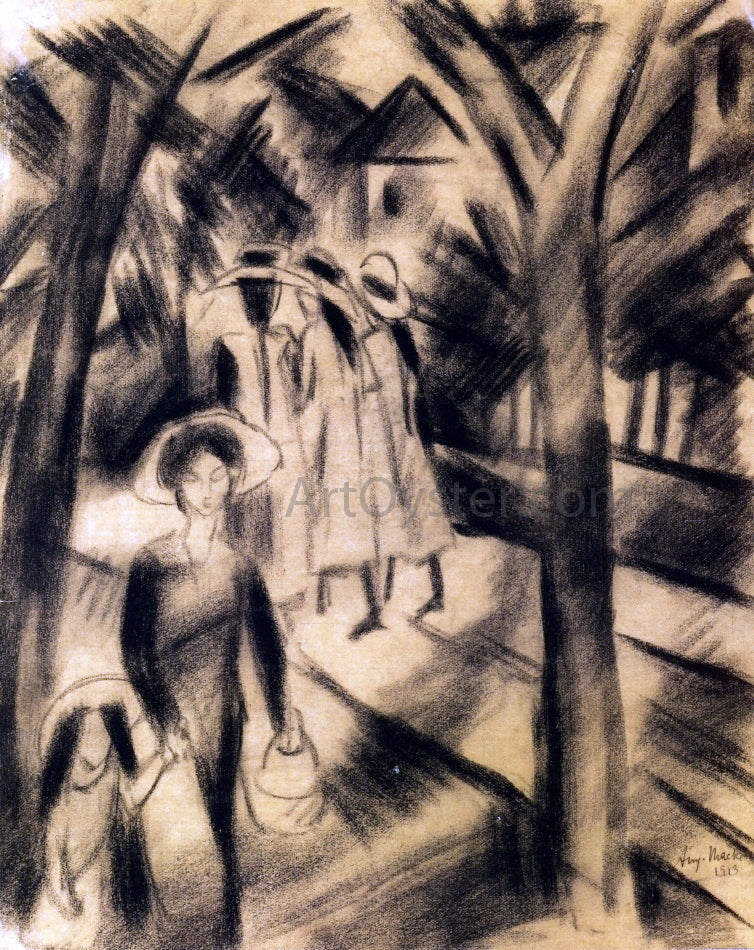 August Macke Woman with Child and Girls on a Road - Canvas Print