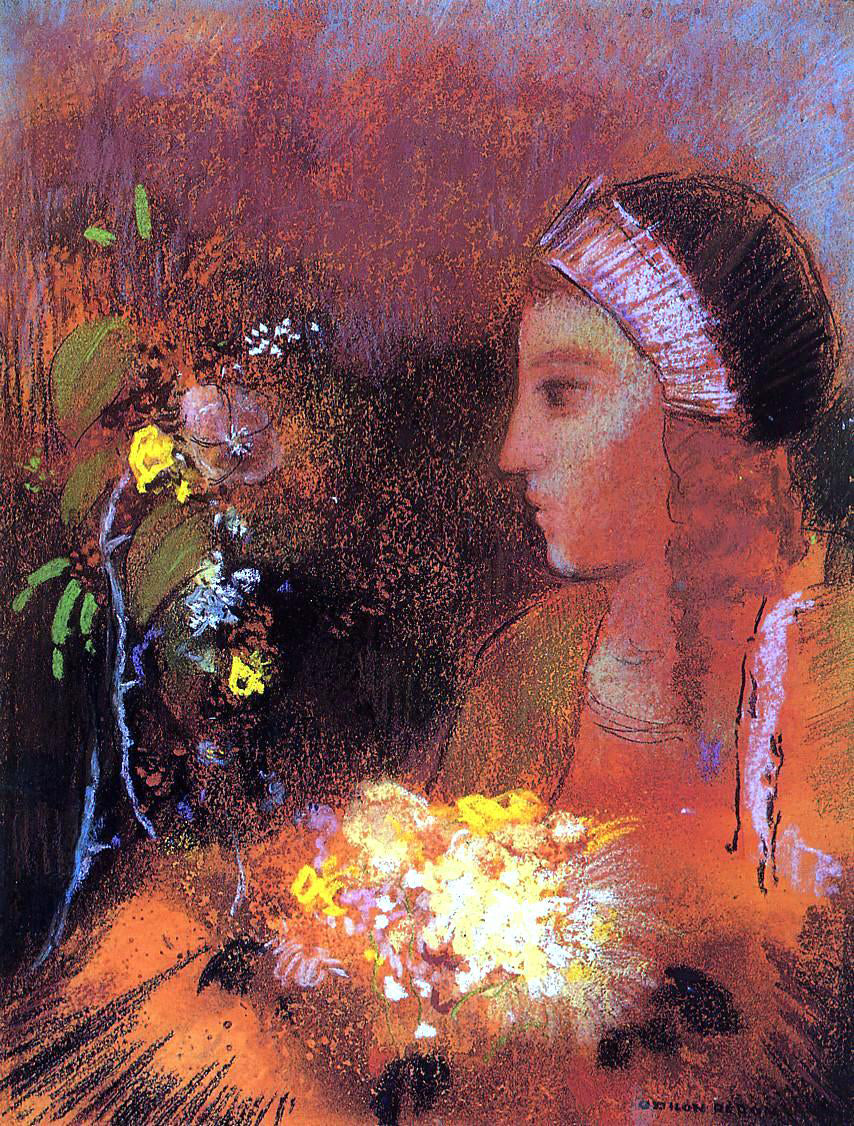 Odilon Redon Woman with Flowers - Canvas Print