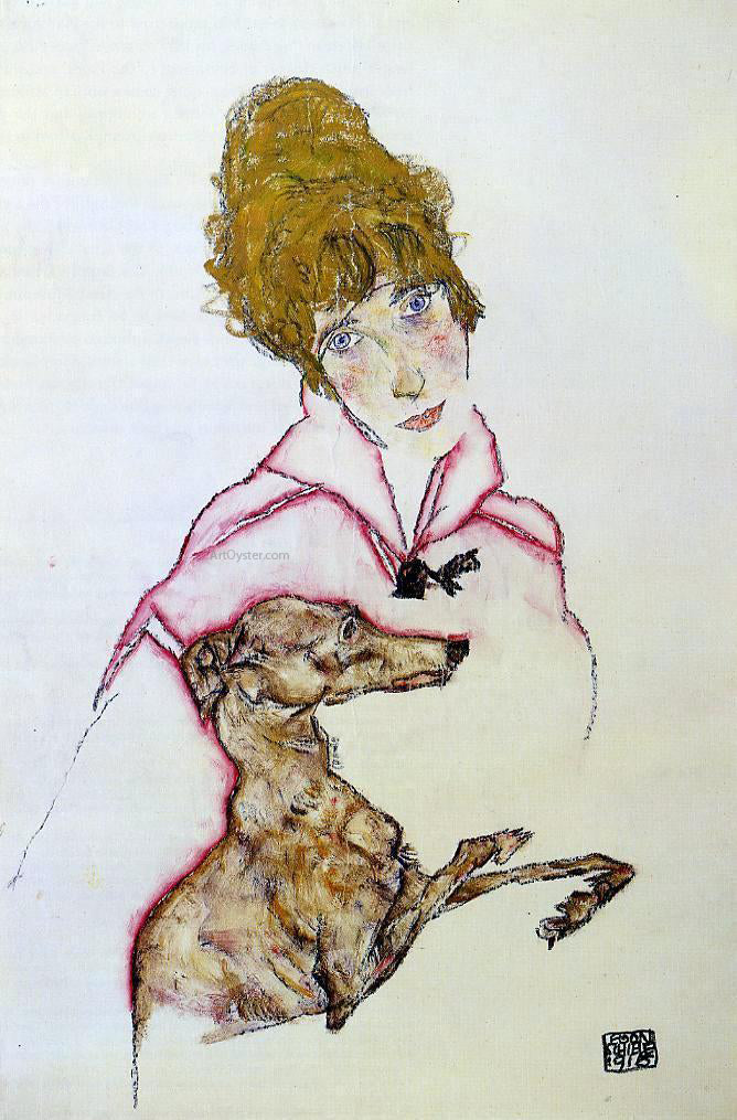 Egon Schiele Woman with Greyhound (also known as Edith Schiele) - Canvas Print