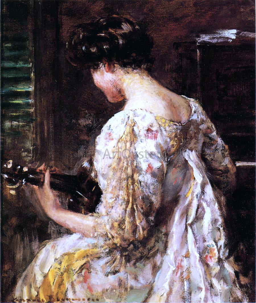 James Carroll Beckwith Woman with Guitar - Canvas Print