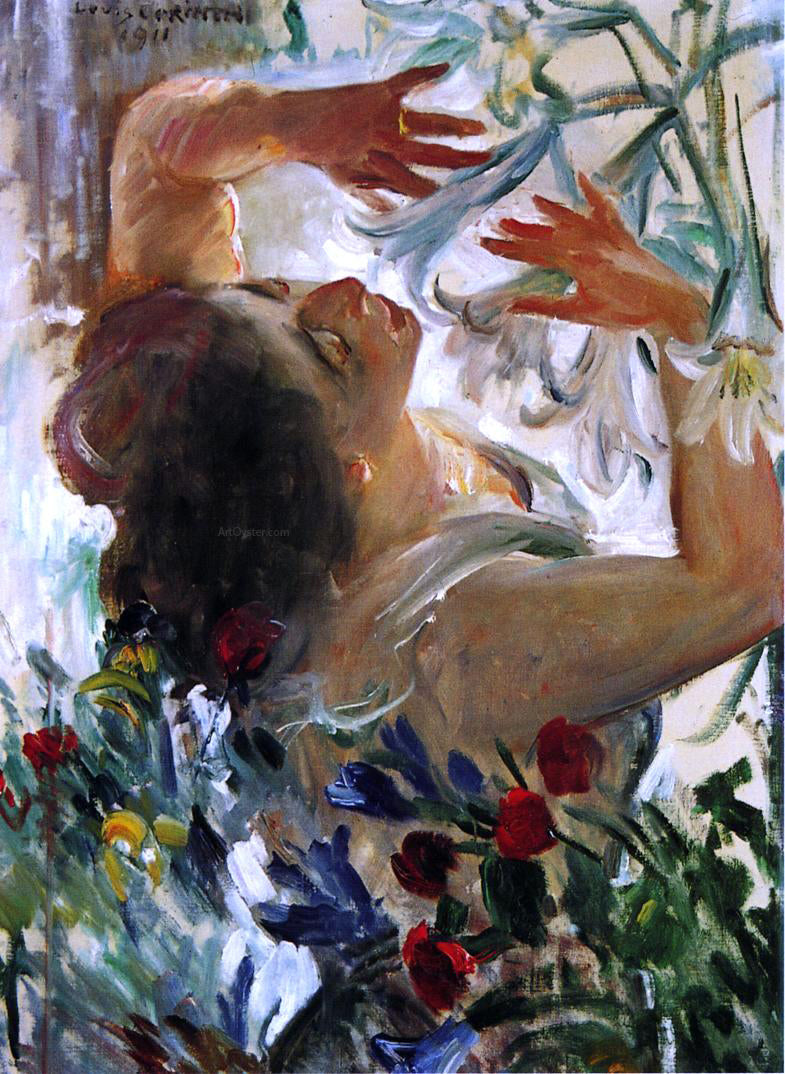 Lovis Corinth Woman with Lilies in a Greenhouse - Canvas Print