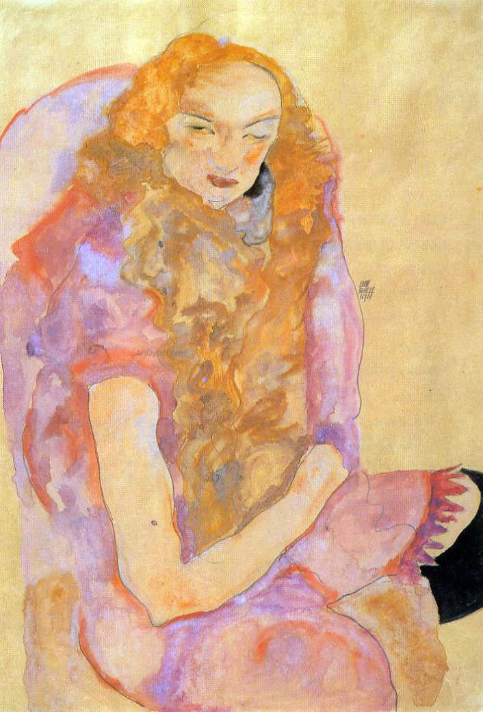 Egon Schiele Woman with Long Hair - Canvas Print