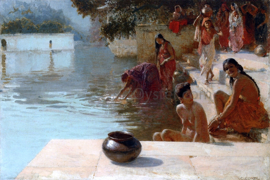 Edwin Lord Weeks Woman's Bathing Place i Oodeypore, India - Canvas Print
