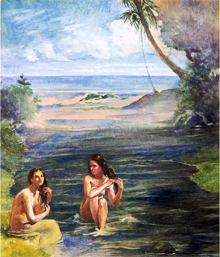 John La Farge Women Bathing in Papara River - Canvas Print