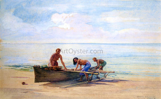 John La Farge Women Drawing up a Canoe, Vaiala in Samoa, Otaota, Her Mother and a Neighbor - Canvas Print