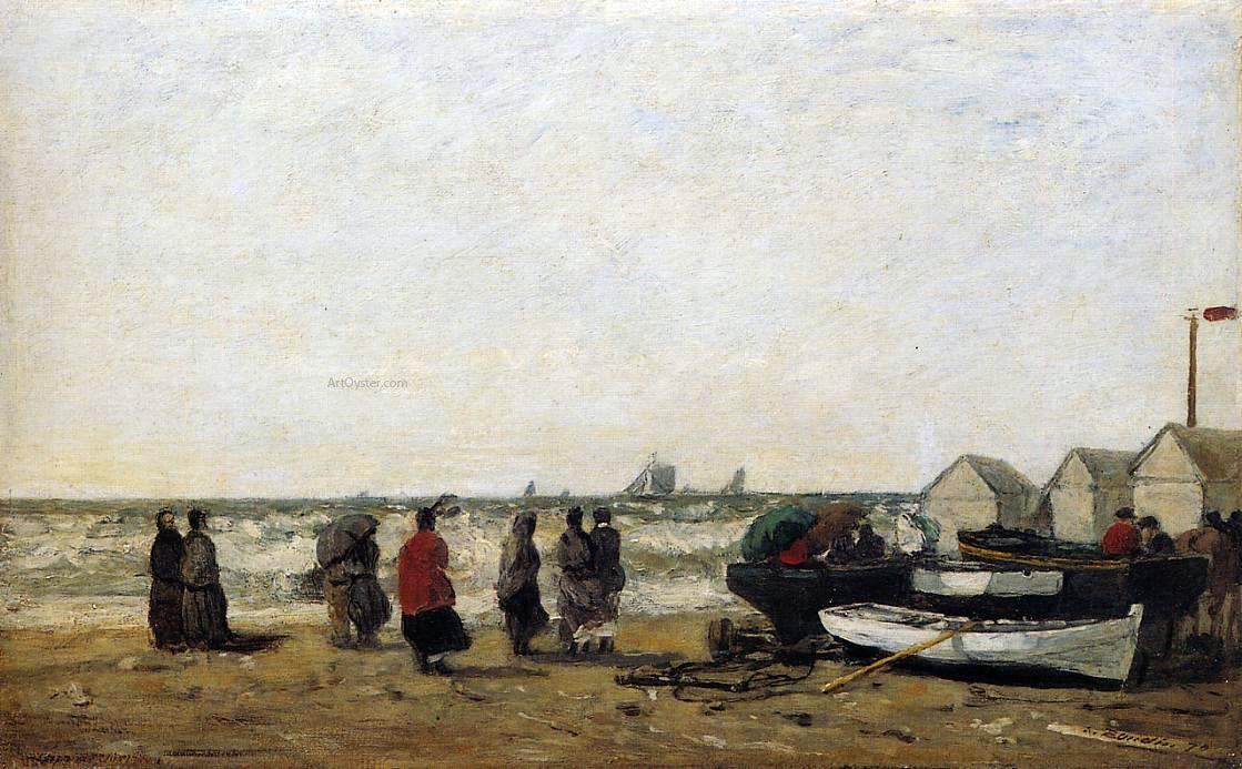 Eugene-Louis Boudin Women on the Beach, Rough Seas - Canvas Print