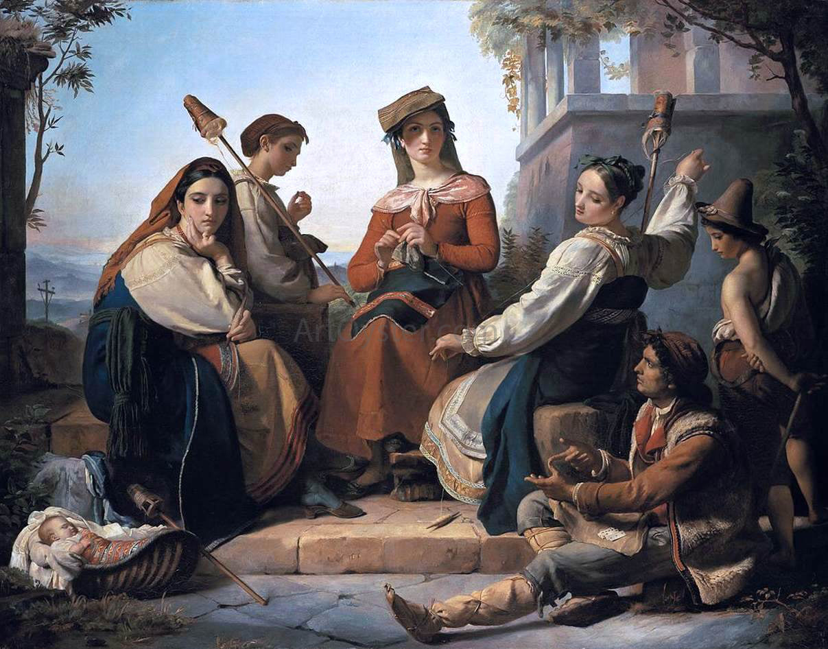 Francois-Joseph Navez Women Spinning in Fondi - Canvas Print