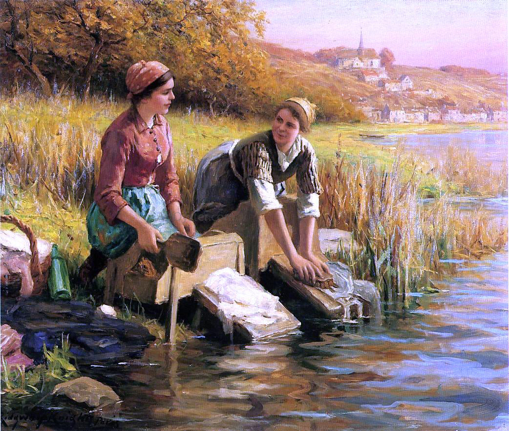 Daniel Ridgway Knight Women Washing Clothes by a Stream - Canvas Print
