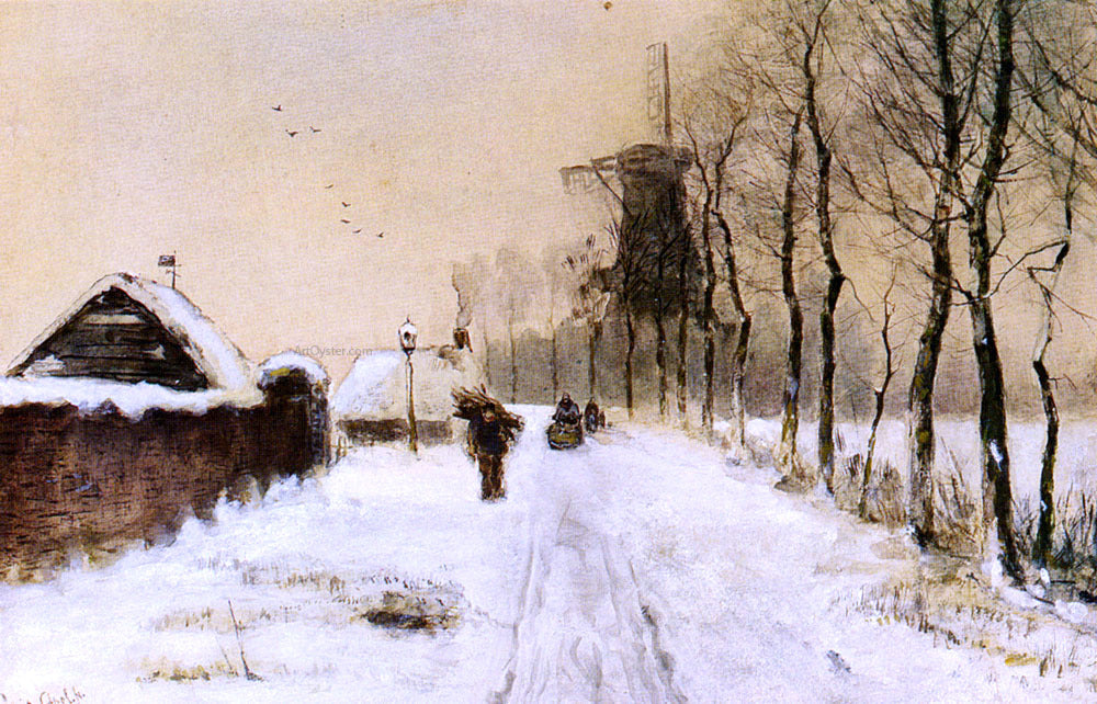 Louis Apol Wood Gatherers On A Country Lane In Winter - Canvas Print