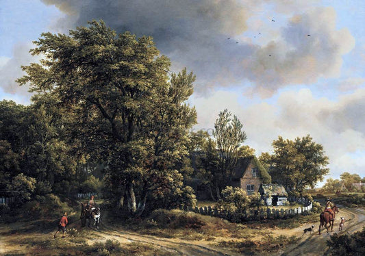 Meyndert Hobbema Wooded Landscape with Travellers - Canvas Print