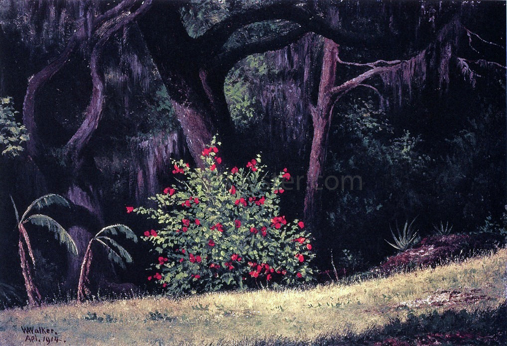 William Aiken Walker Woodland Scene with Red-Flowered Bush - Canvas Print