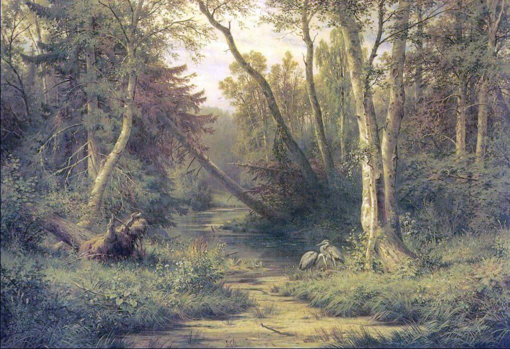 Ivan Ivanovich Shishkin Woodland Scenery with Herons - Canvas Print