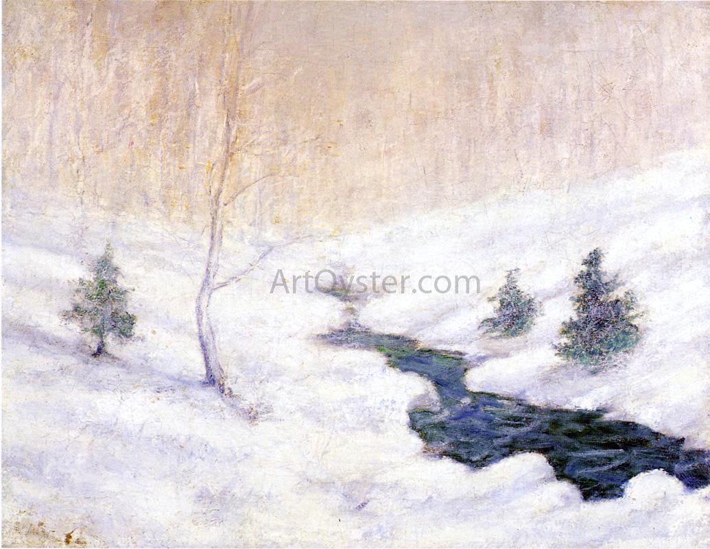 John Twachtman Woodland Stream in a Winter Landscape - Canvas Print