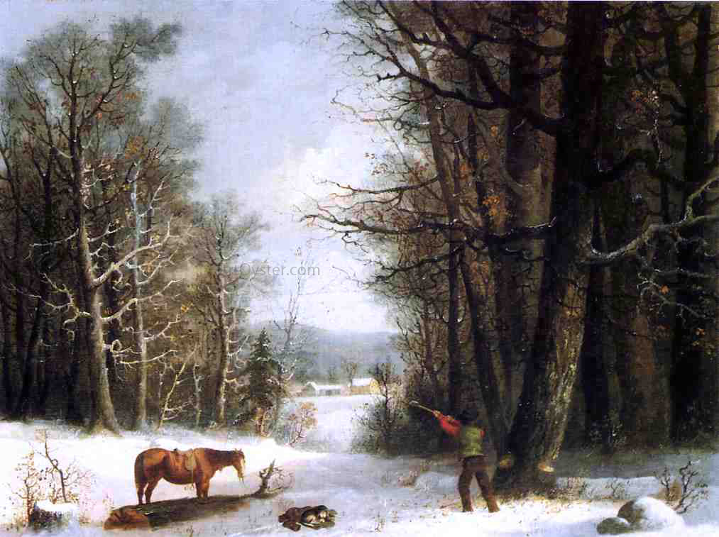 George Henry Durrie Woodsman in Winter - Canvas Print