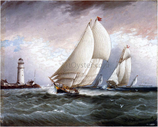 James E Buttersworth A Yacht Race Near Lighthouse - Canvas Print
