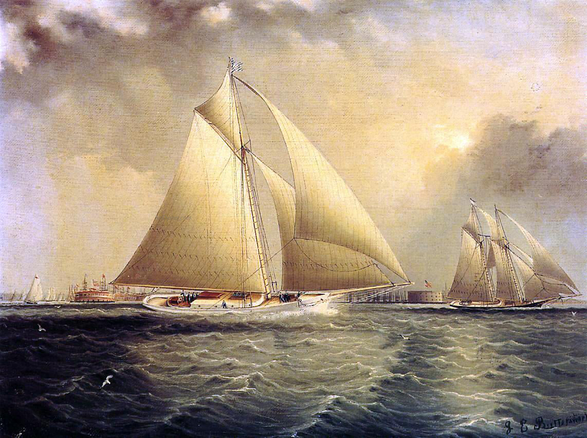James E Buttersworth Yachting in New York Harbor - Canvas Print