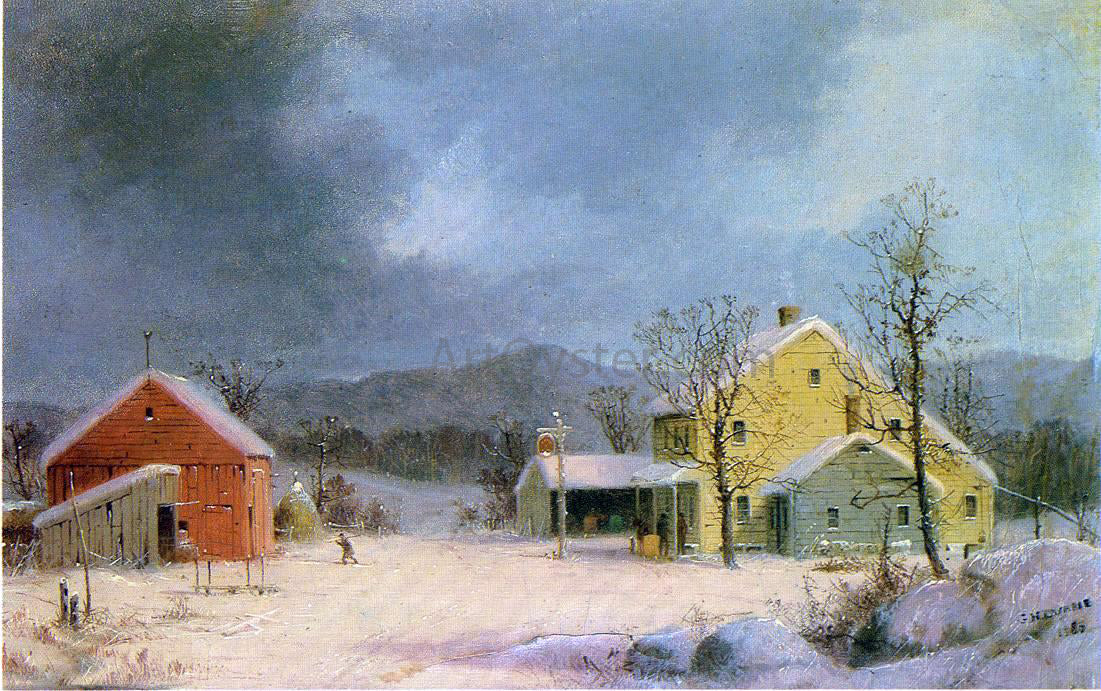 George Henry Durrie Yellow Farmhouse in Winter - Canvas Print