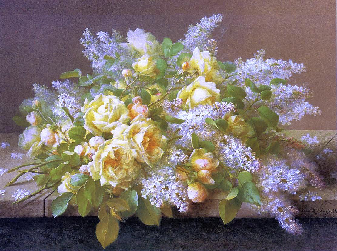 Raoul Paul Maucherat De Longpre Yellow Roses and Lilacs - Canvas Print