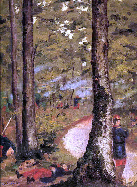 Gustave Caillebotte Yerres, Soldiers in the Woods - Canvas Print