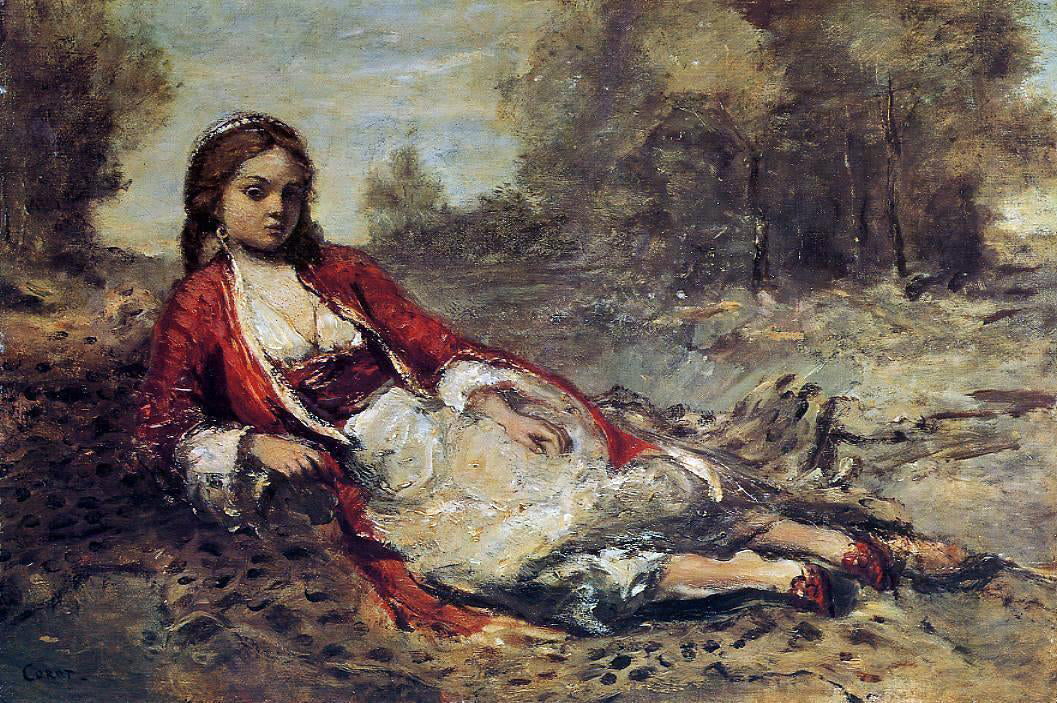 Jean-Baptiste-Camille Corot Young Algerian Woman Lying on the Grass - Canvas Print