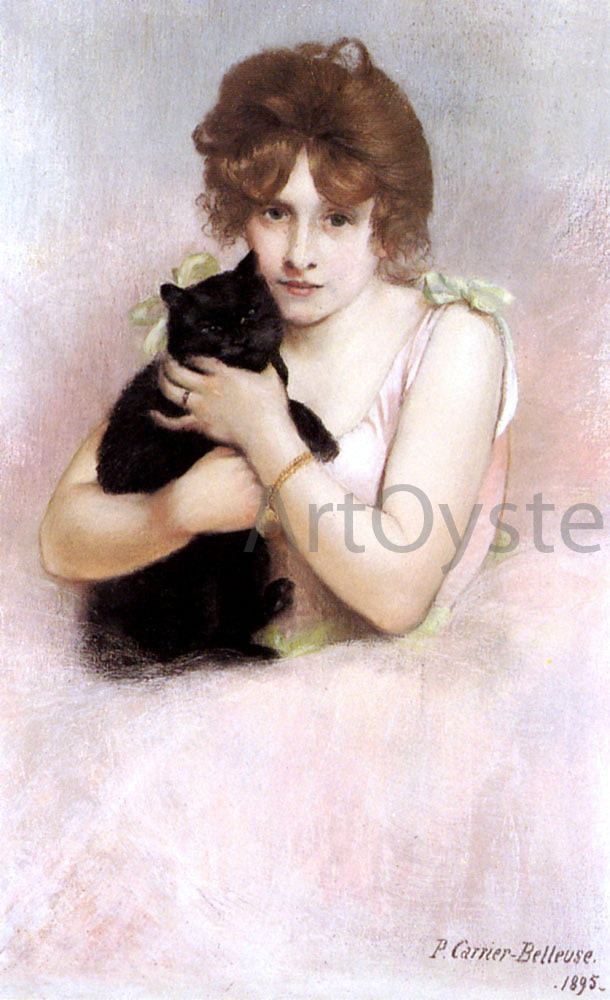 Pierre Carrier-Belleuse Young Ballerina Holding a Black Cat - Canvas Print