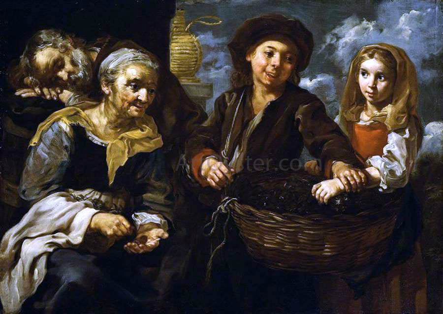Bernhard Keil Young Boy Selling Vegetables - Canvas Print
