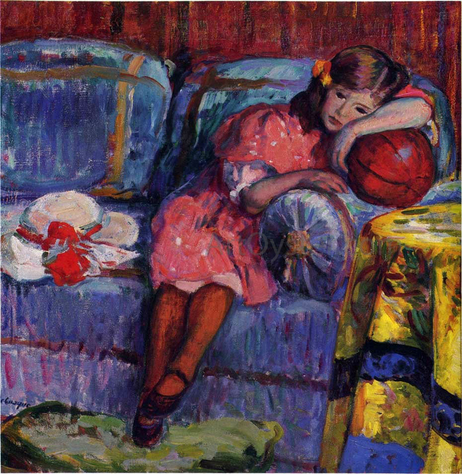 Henri Lebasque A Young Girl and the Red Balloon - Canvas Print