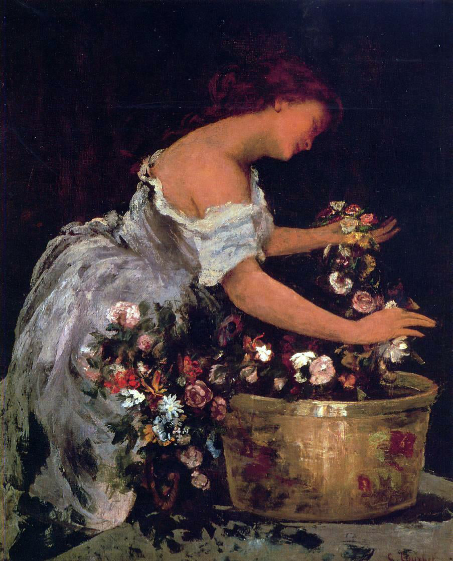 Jehan-Georges Vibert Young Girl Arranging Flowers - Canvas Print