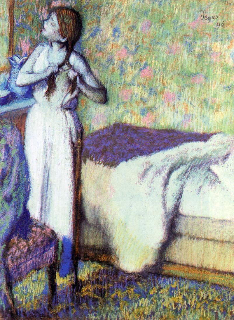 Edgar Degas Young Girl Braiding Her Hair - Canvas Print