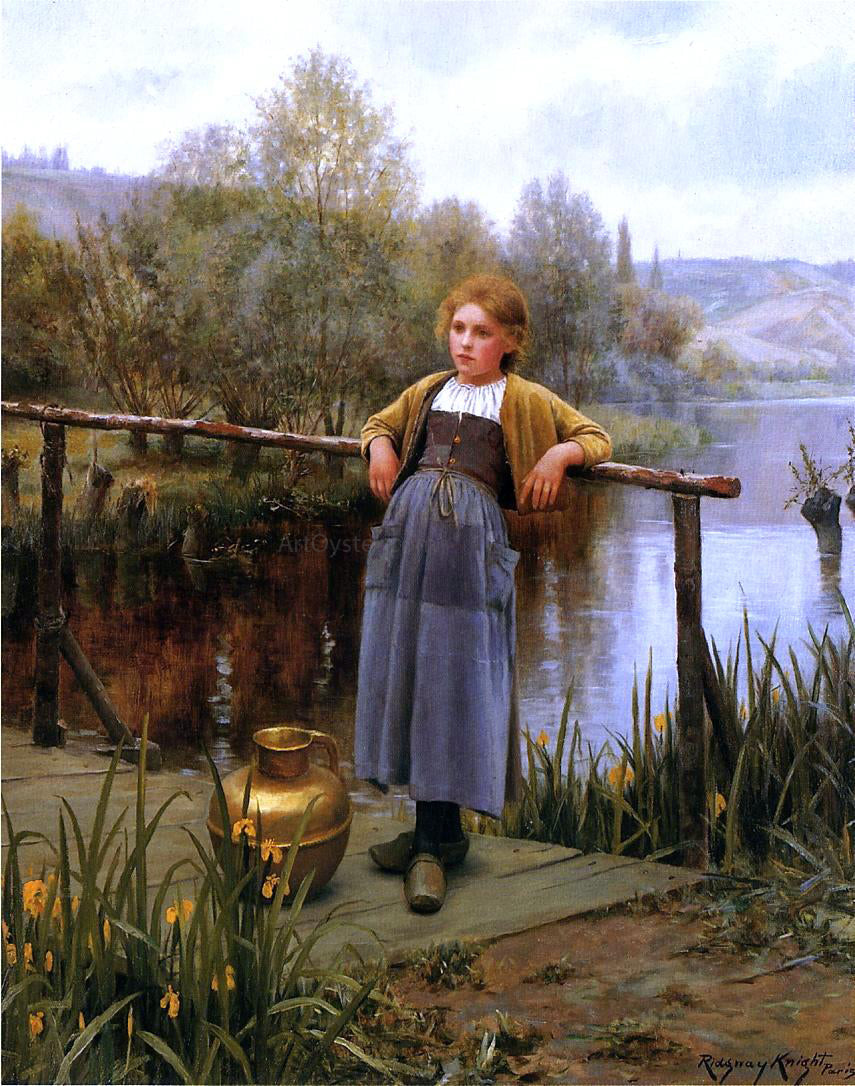 Daniel Ridgway Knight Young Girl by a Stream - Canvas Print