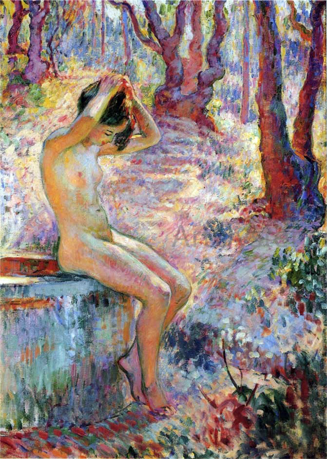 Henri Lebasque Young Girl by Fountain - Canvas Print