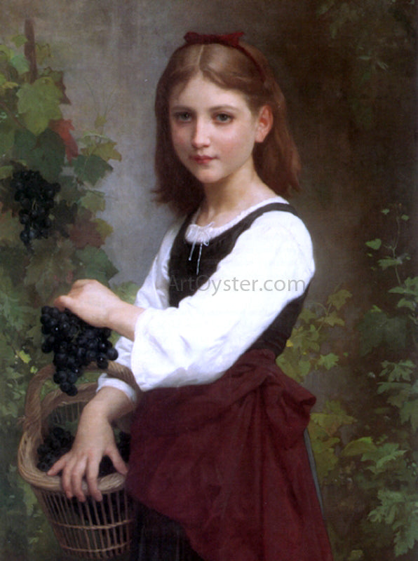 Elizabeth Gardner Bouguereau Young Girl Holding a Basket of Grapes - Canvas Print
