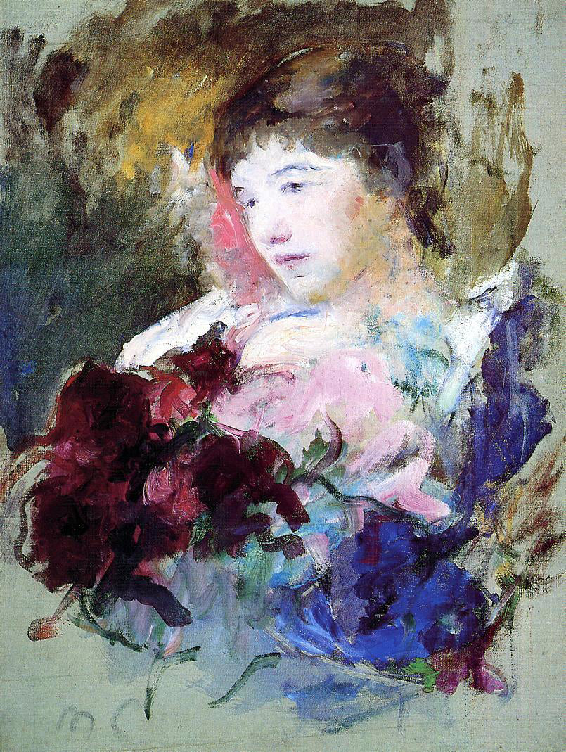 Mary Cassatt Young Girl Holding a Loose Bouquet - Canvas Print