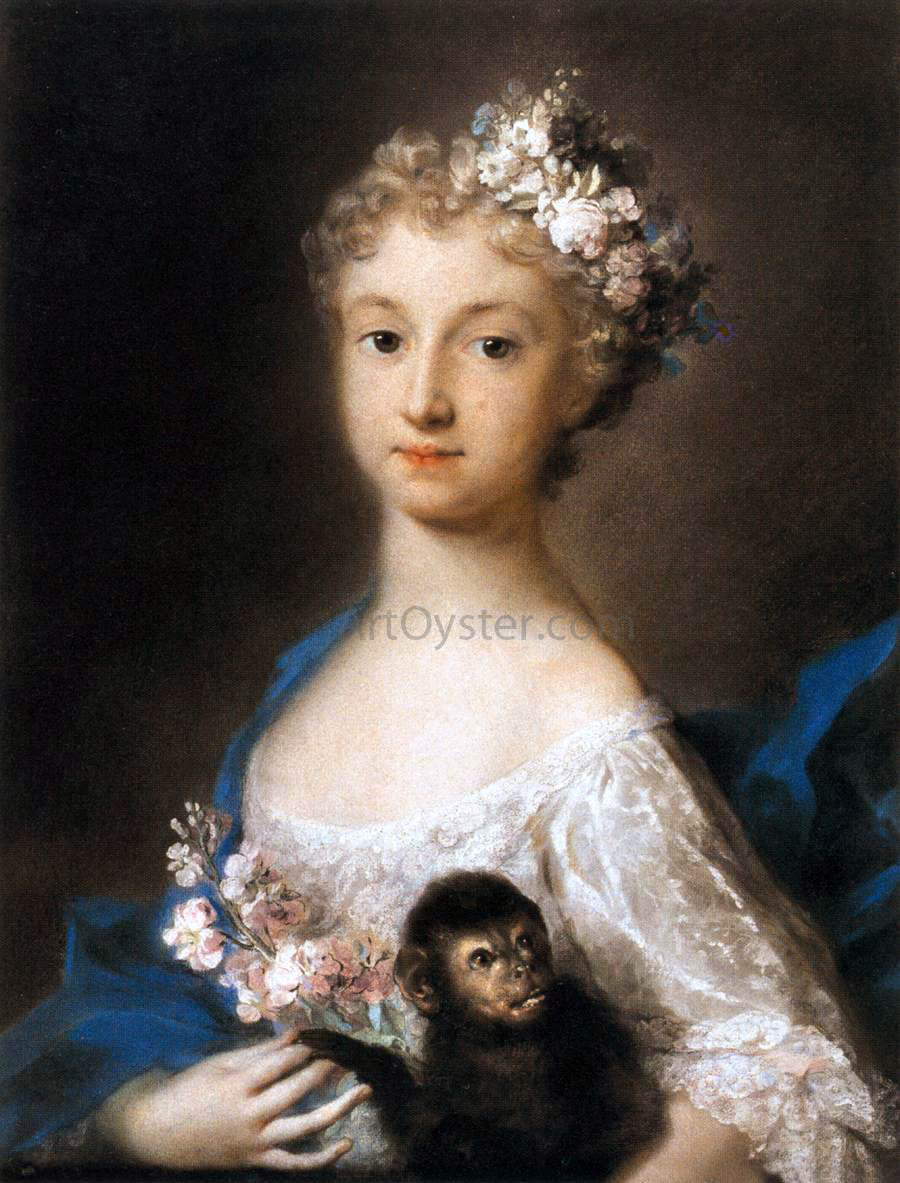 Rosalba Carriera Young Girl Holding a Monkey - Canvas Print