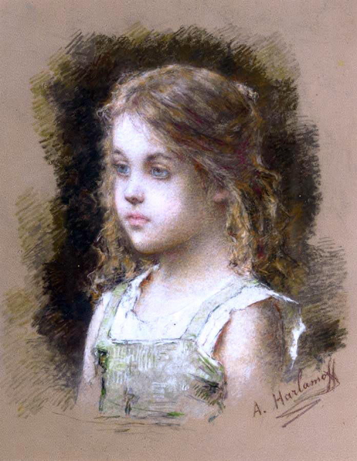 Alexei Alexeievich Harlamoff Young Girl in a Green Tunic - Canvas Print