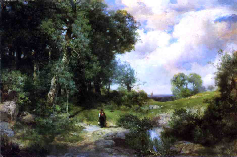Thomas Moran Young Girl in a Long Island Landscape - Canvas Print