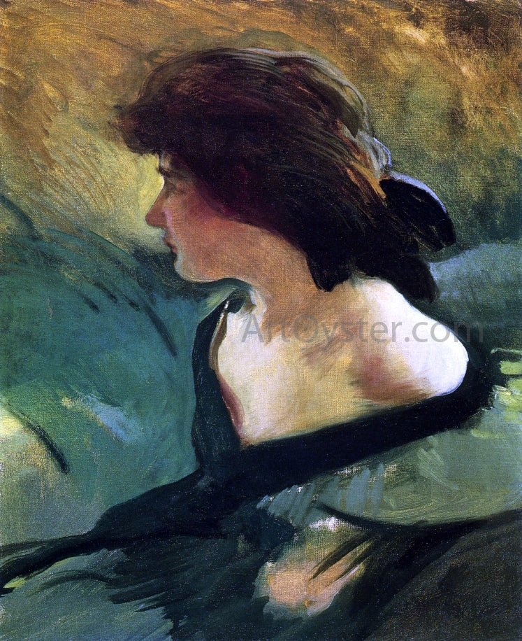 John White Alexander Young Girl in Green Dress - Canvas Print