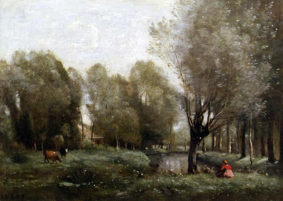 Jean-Baptiste-Camille Corot Young Girl Seated in a Meadow - Canvas Print