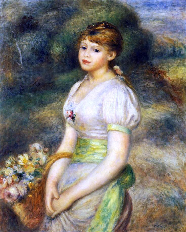 Pierre Auguste Renoir Young Girl with a Basket of Flowers - Canvas Print