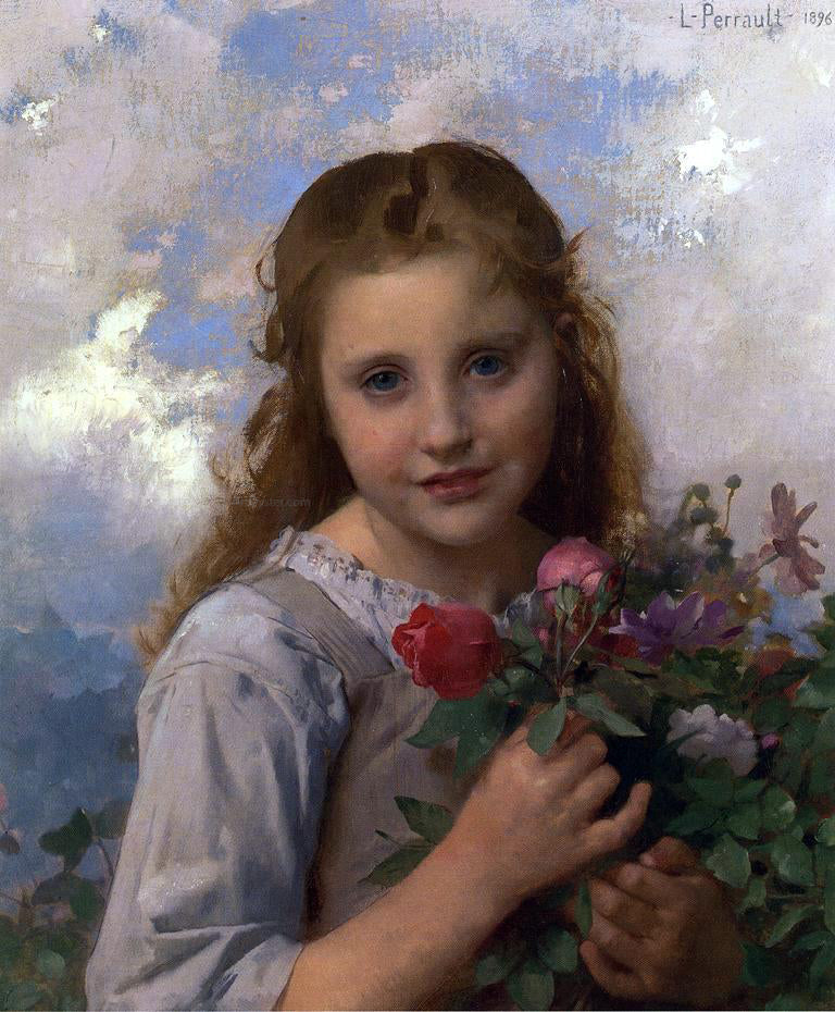 Leon Bazile Perrault A Young Girl with a Bouquet of Flowers - Canvas Print