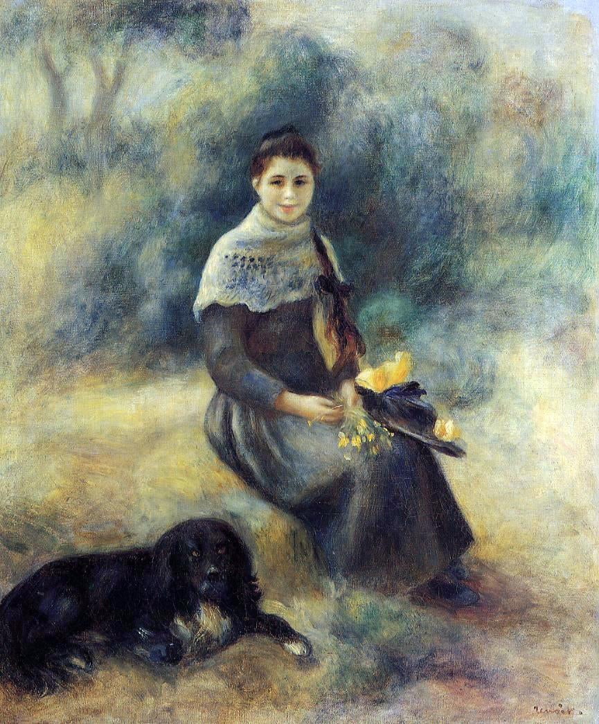 Pierre Auguste Renoir Young Girl with a Dog - Canvas Print