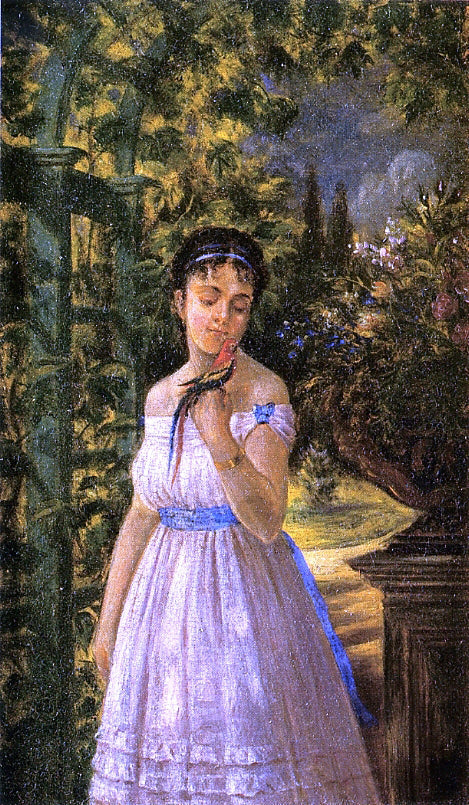 Edward Lamson Henry Young Girl with a Parrot - Canvas Print