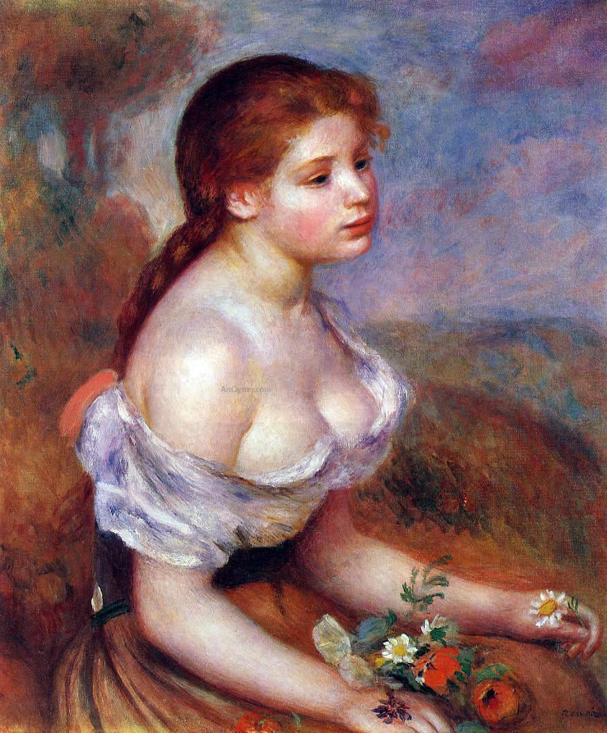 Pierre Auguste Renoir Young Girl with Daisies - Canvas Print