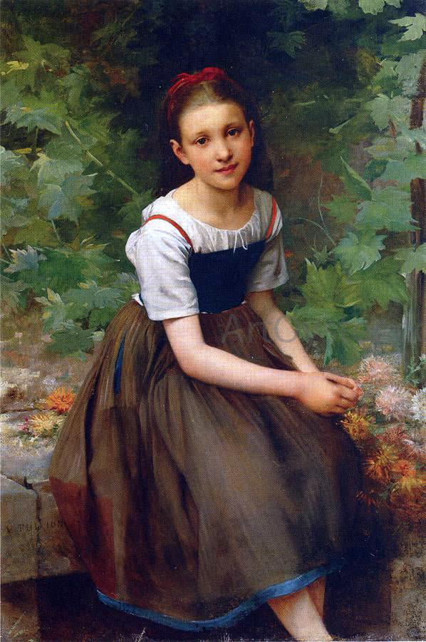 Charles Victor Thirion Young Girl with Flowers - Canvas Print
